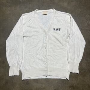 Vintage 70s Hogan White Acrylic Embroidered Cardigan